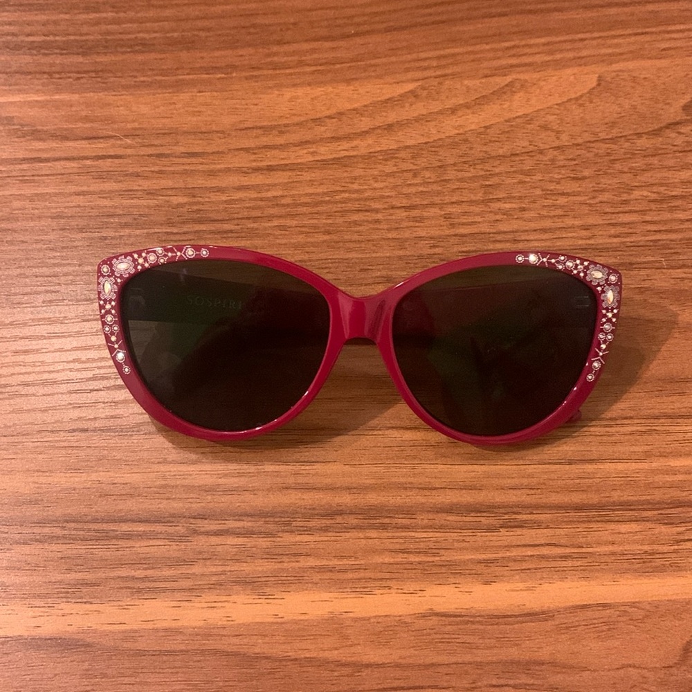 One of a kind burgundy diamond incrusted sunglasses.